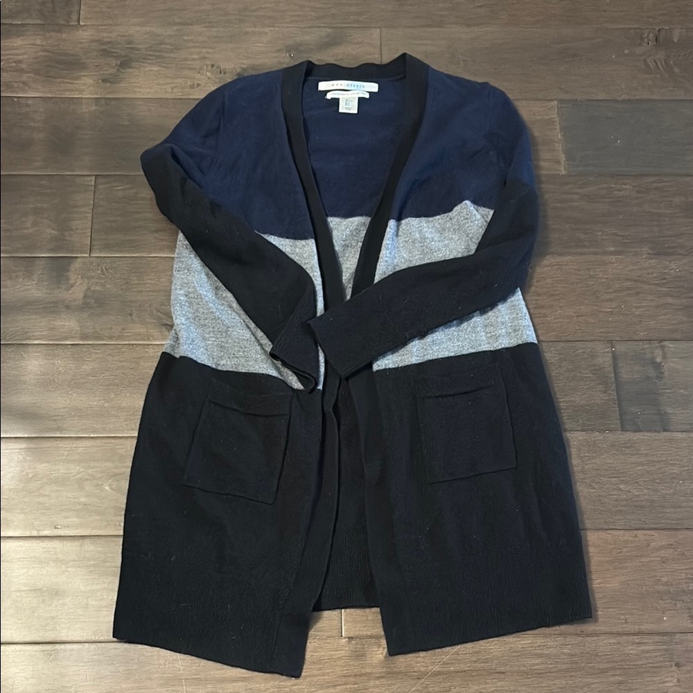 Max Studio Navy and Gray Cardigan Sweater with pockets size large